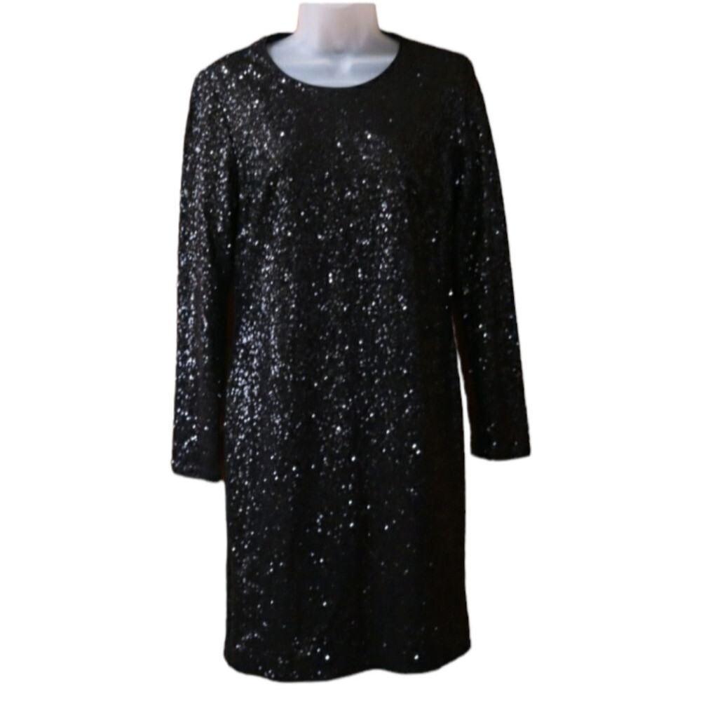 Maia Black Sparkly Sequin Long Sleeve Cocktail Party Dress Size 10 Glam Night